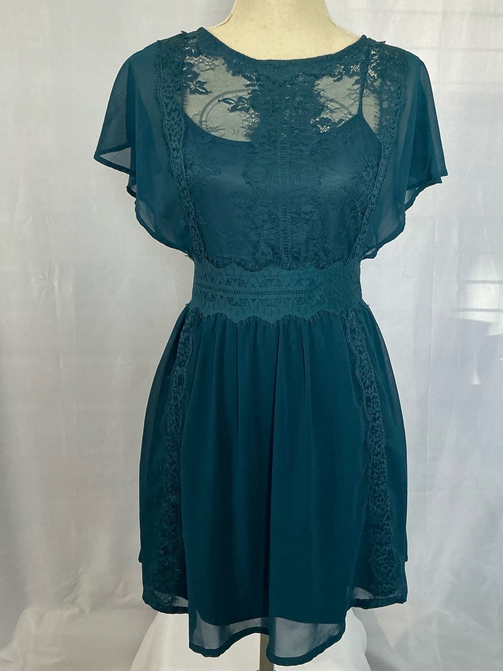 Nikibiki Teal Lace-Detail Mini Dress